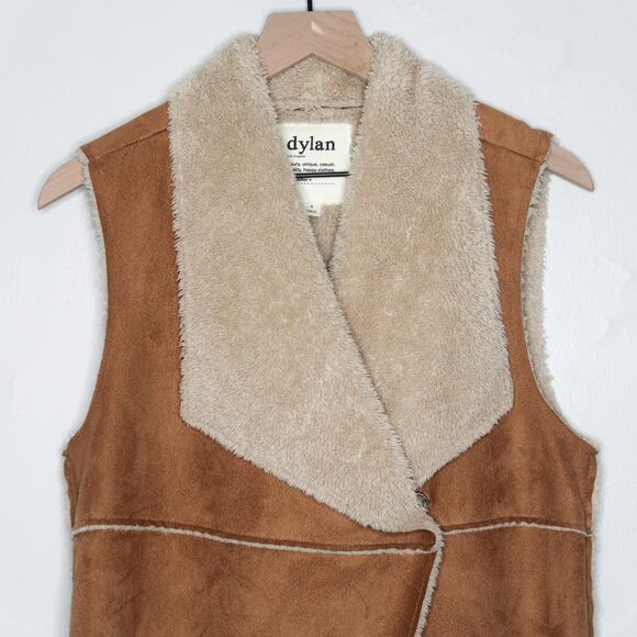 Dylan Womens Faux Suede Vest Size Small Tan Brown Fur Boho Soft Cozy Cowboy - Picture 5 of 8